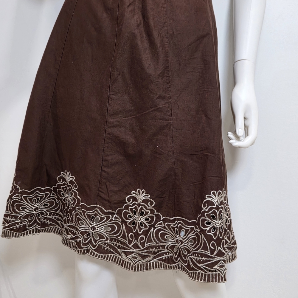 Apt. 9 Brown A-Line Skirt with White Embroidery
